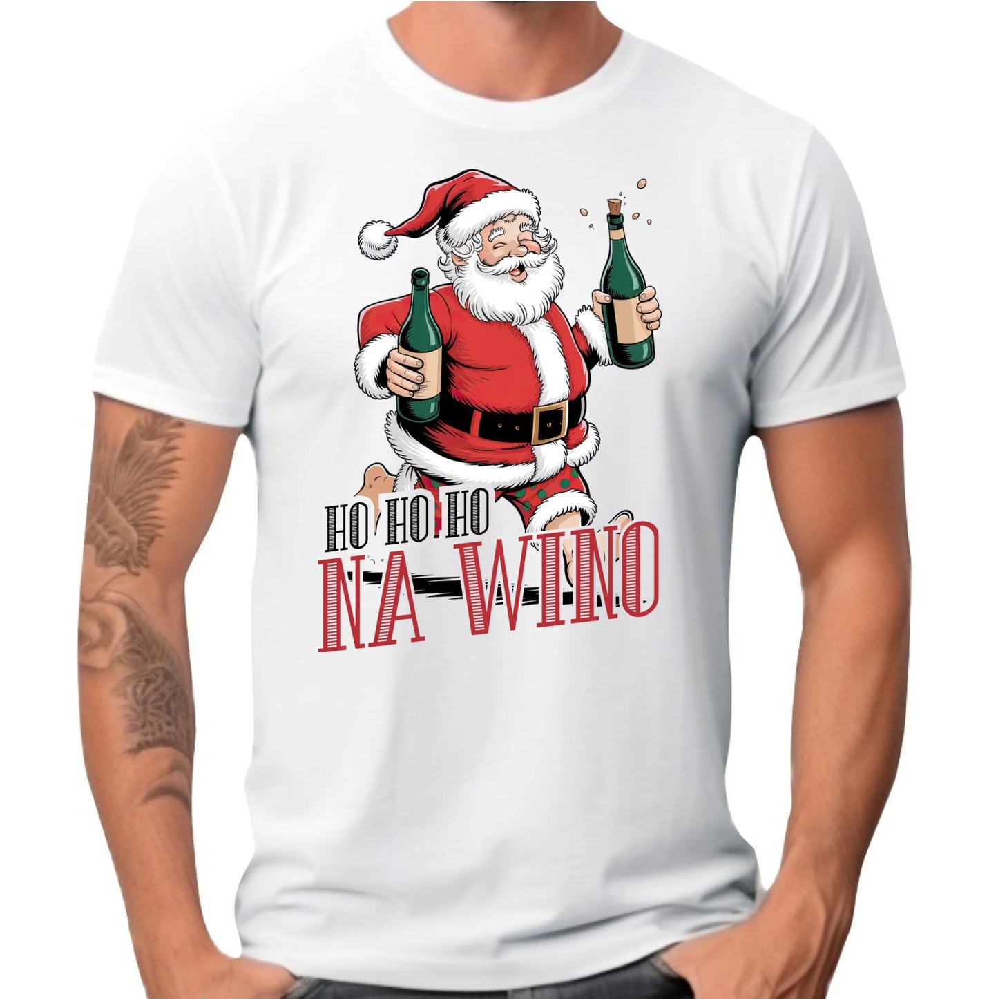 Koszulka męska świąteczna - Mikołaj Ho ho ho na wino BN61