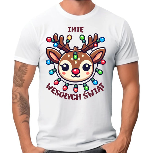 Koszulka męska świąteczna - Renifer Wesołych Świąt - personalizowana BN72