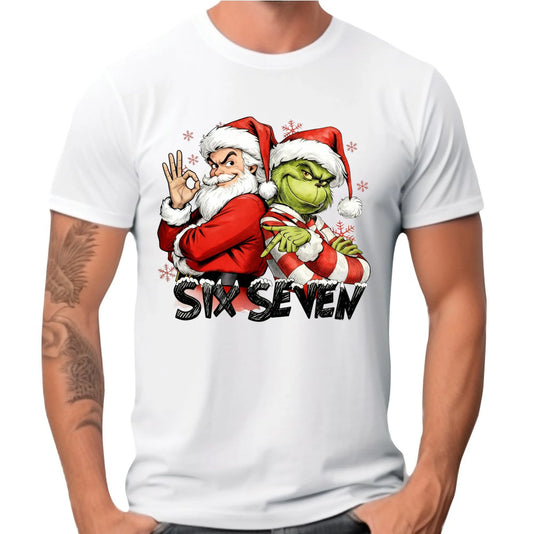 Koszulka męska świąteczna - Mikołaj i Grinch six seven 67 BN148