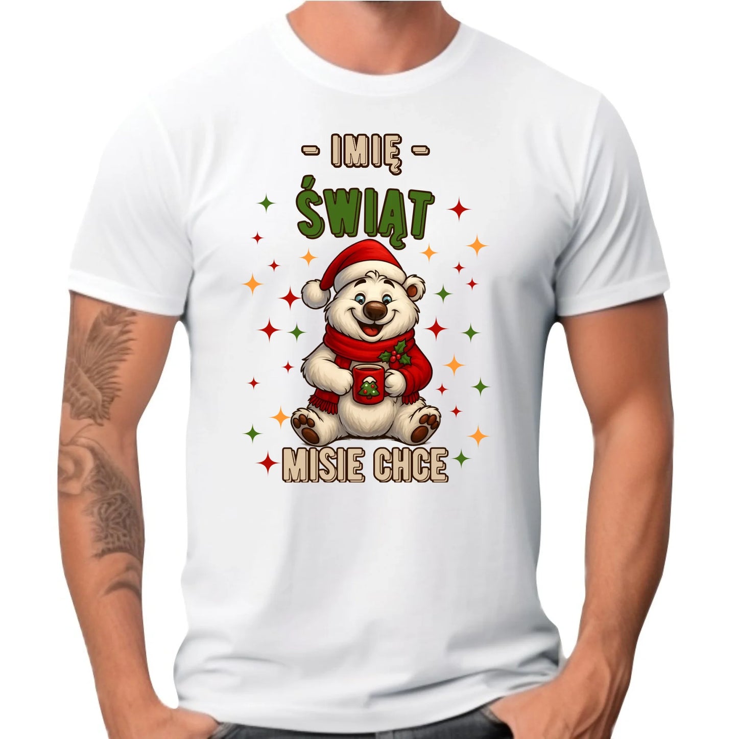 Koszulka męska świąteczna - Misiek Świąt misie chce - personalizowana BN86