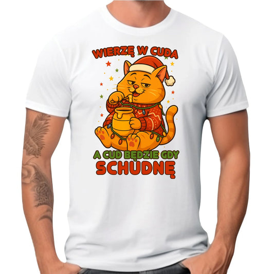 Koszulka męska świąteczna - Wierzę w cuda, a cud będzie gdy schudnę BN88