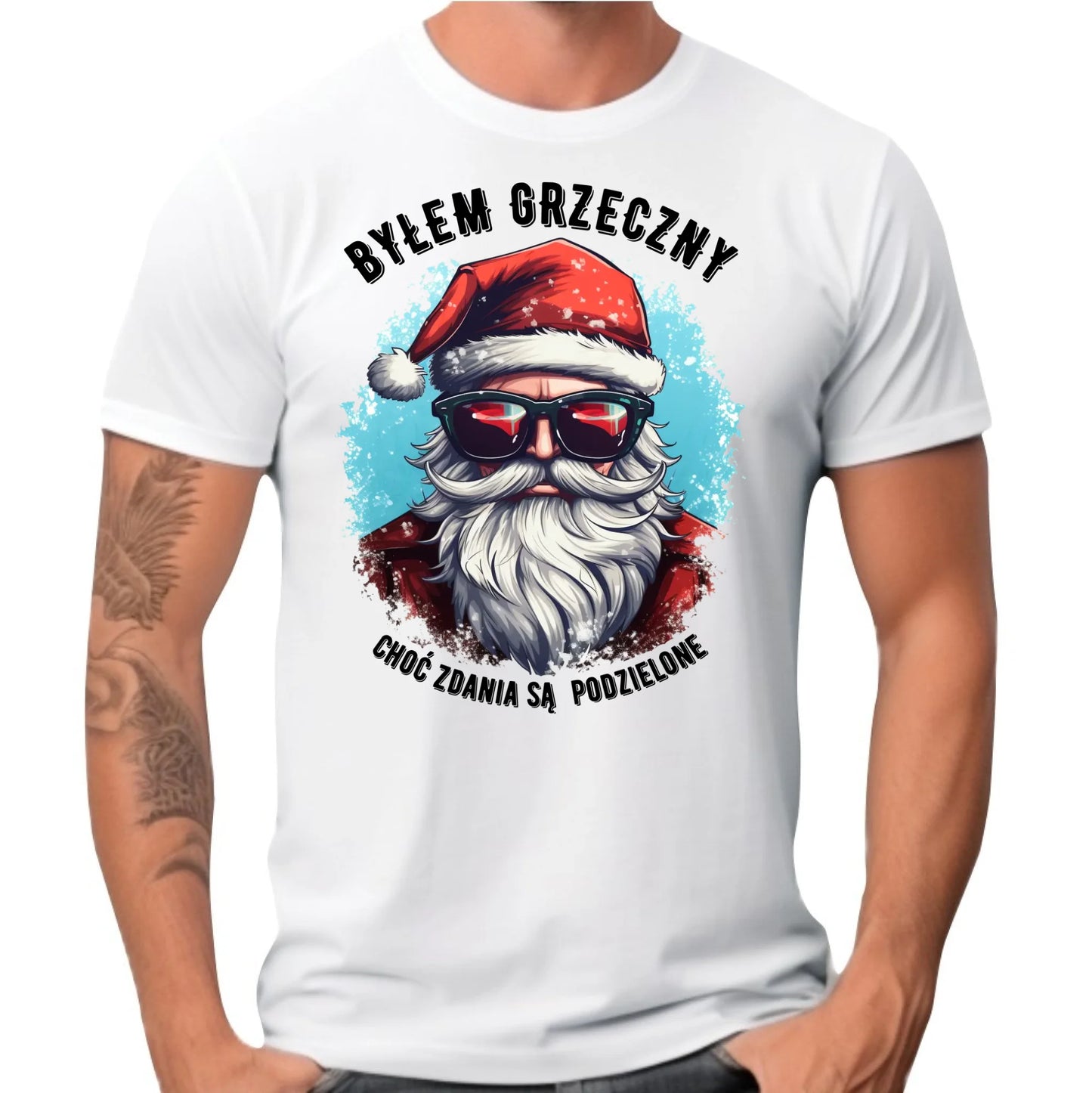 Koszulka męska świąteczna z Mikołajem - Byłem grzeczny, choć zdania są podzielone BN126