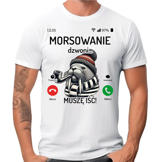 Koszulka męska - prezent dla morsa - Morsowanie dzwoni muszę iść - Mors HM19