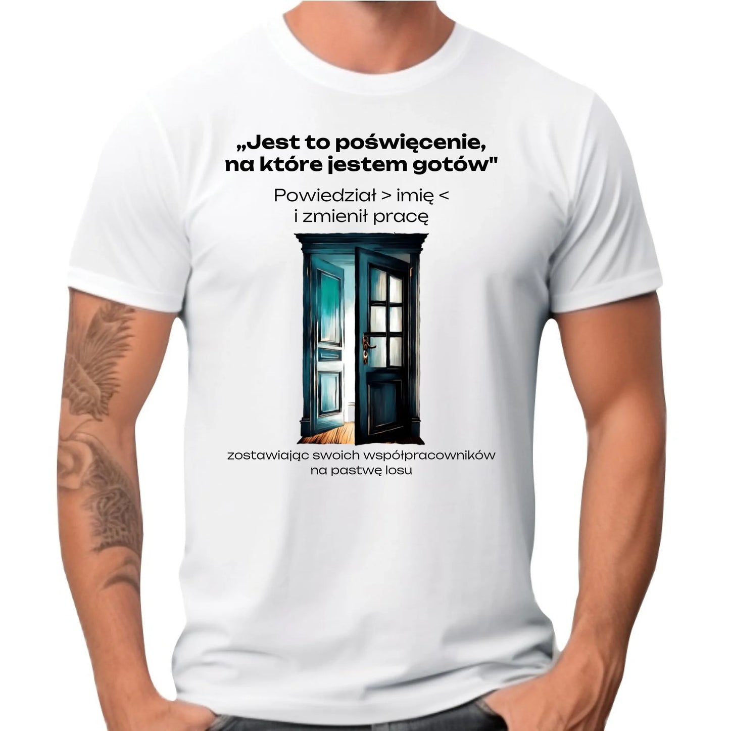 Koszulka męska na odejście z pracy - Poświęcenie, na które jestem gotów - personalizowana OP02