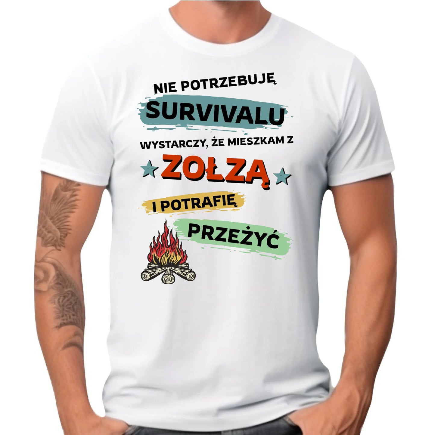 Koszulka męska – Prezent dla chłopaka męża - Nie potrzebuję survivalu, mieszkam z zołzą DCH25