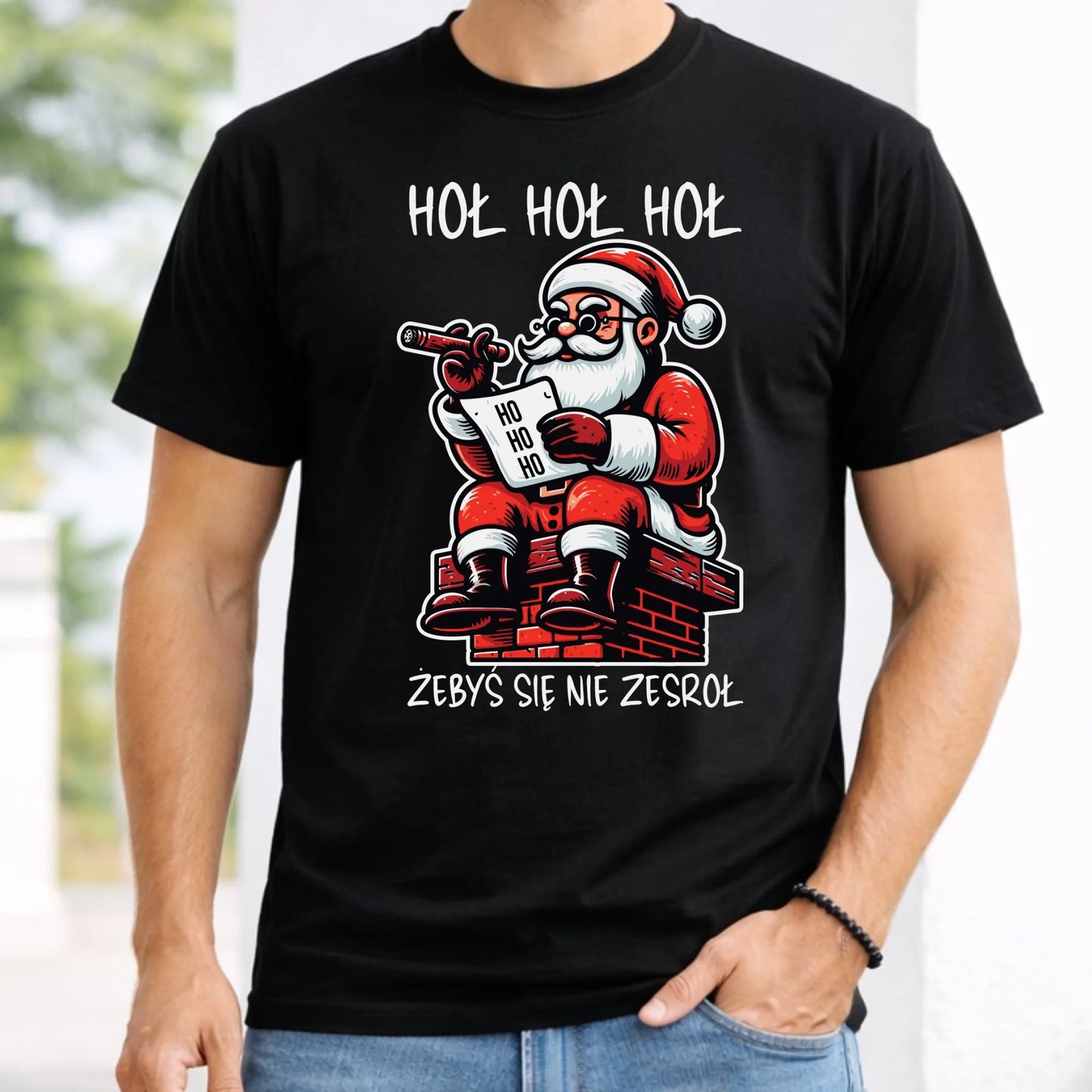 Koszulka męska świąteczna - Śmieszny prezent na Mikołaja - Hoł hoł hoł żebyś się nie zesroł BN156