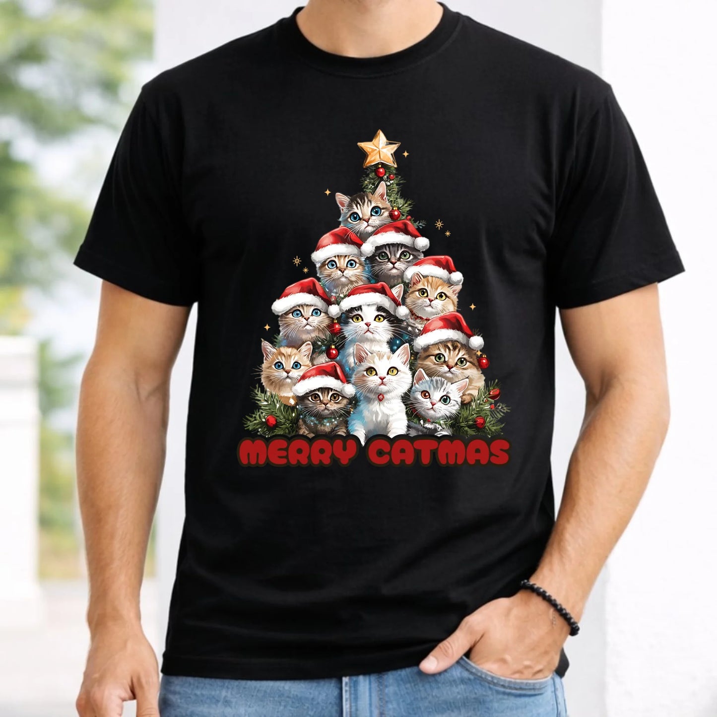 Koszulka męska świąteczna - Kocia choinka Merry Catmas BN20