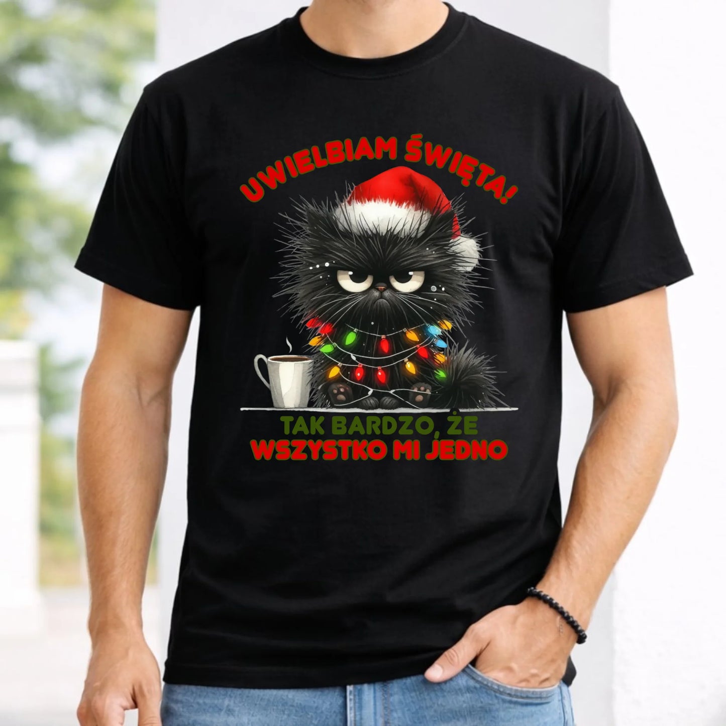 Koszulka męska świąteczna - Kot Maruda Wszystko mi jedno BN35