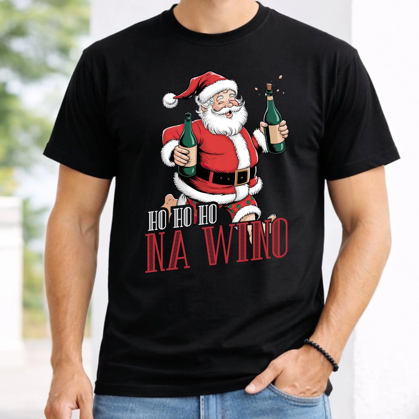 Koszulka męska świąteczna - Mikołaj Ho ho ho na wino BN61