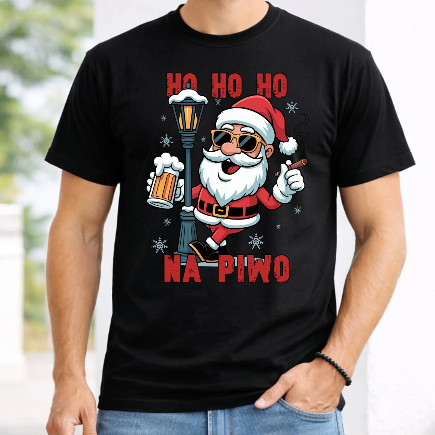 Koszulka męska świąteczna - Mikołaj Ho ho ho na piwo BN64