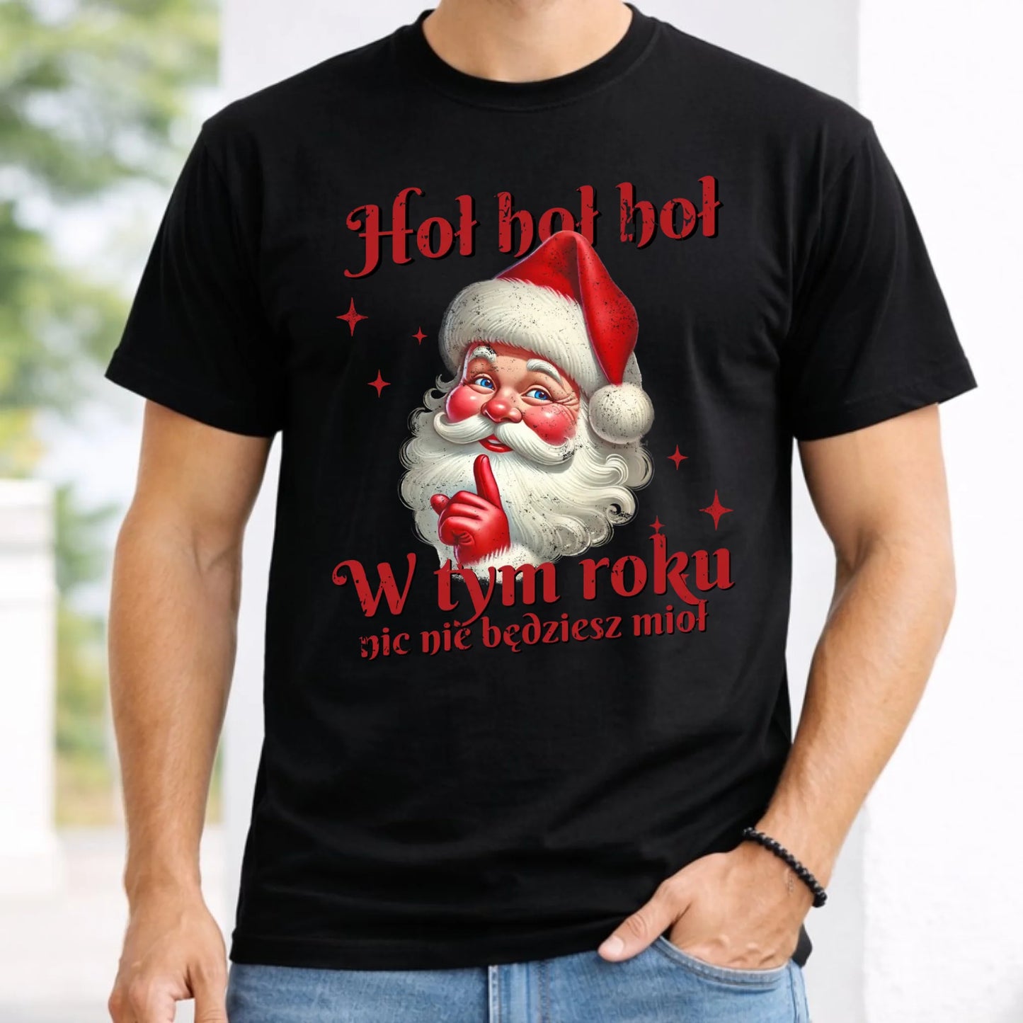 Koszulka męska świąteczna - Mikołaj Hoł hoł nic nie będziesz mioł BN66
