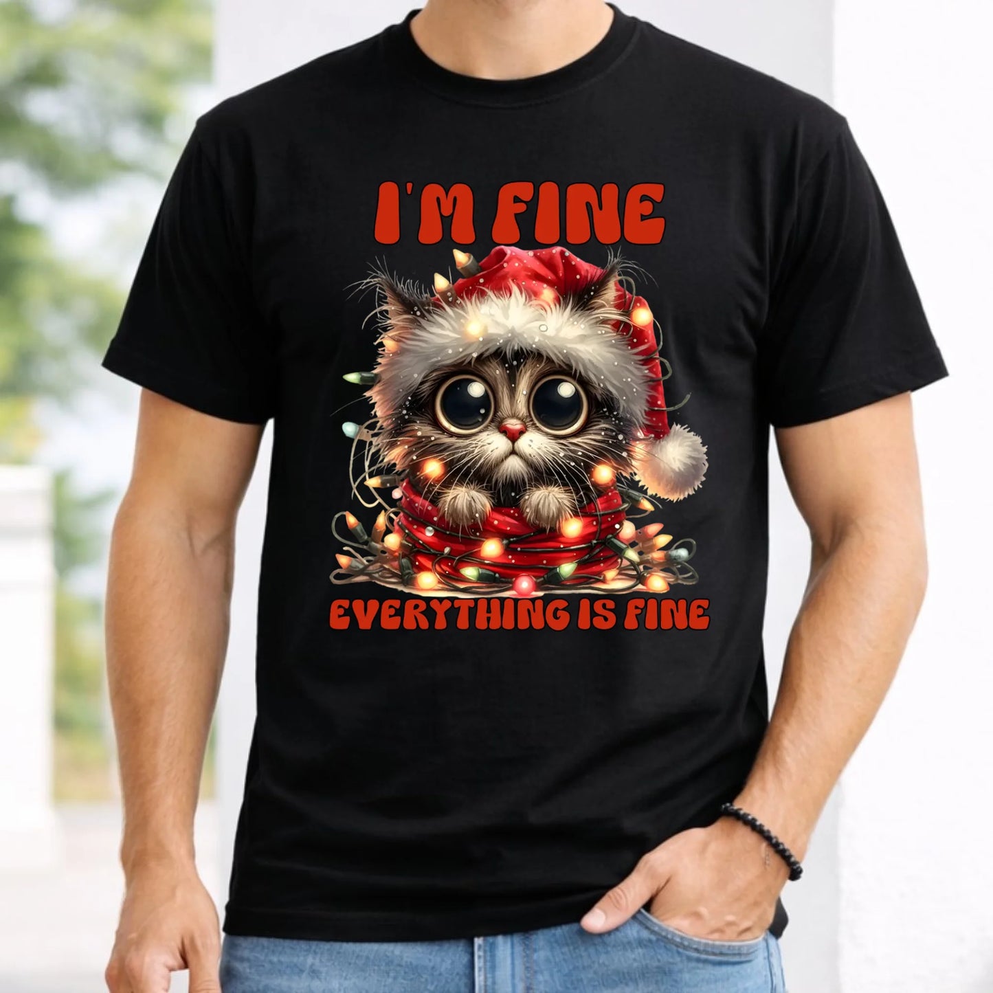 Koszulka męska świąteczna - Kotek I'm fine everything is fine BN67