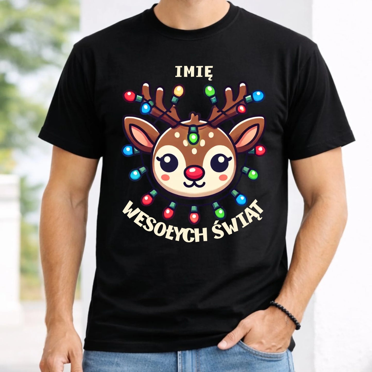 Koszulka męska świąteczna - Renifer Wesołych Świąt - personalizowana BN72