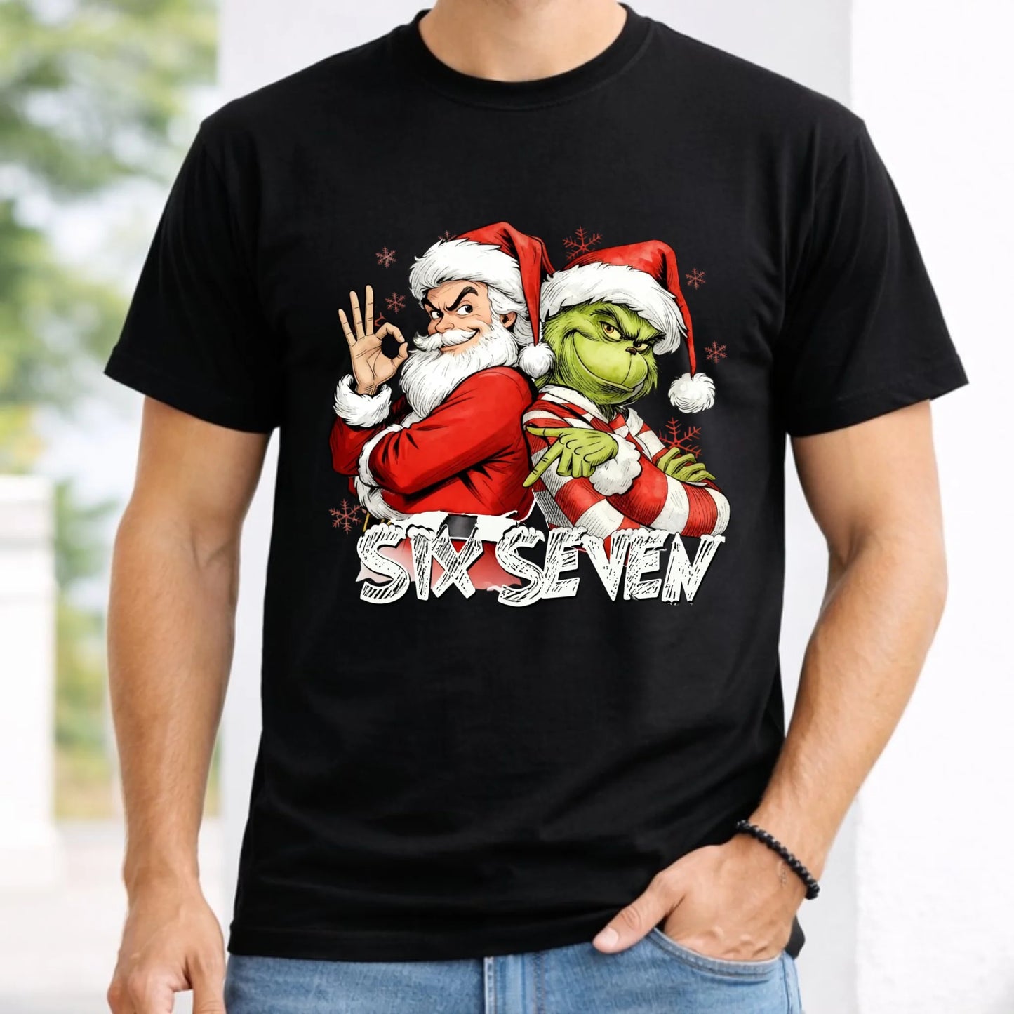 Koszulka męska świąteczna - Mikołaj i Grinch six seven 67 BN148