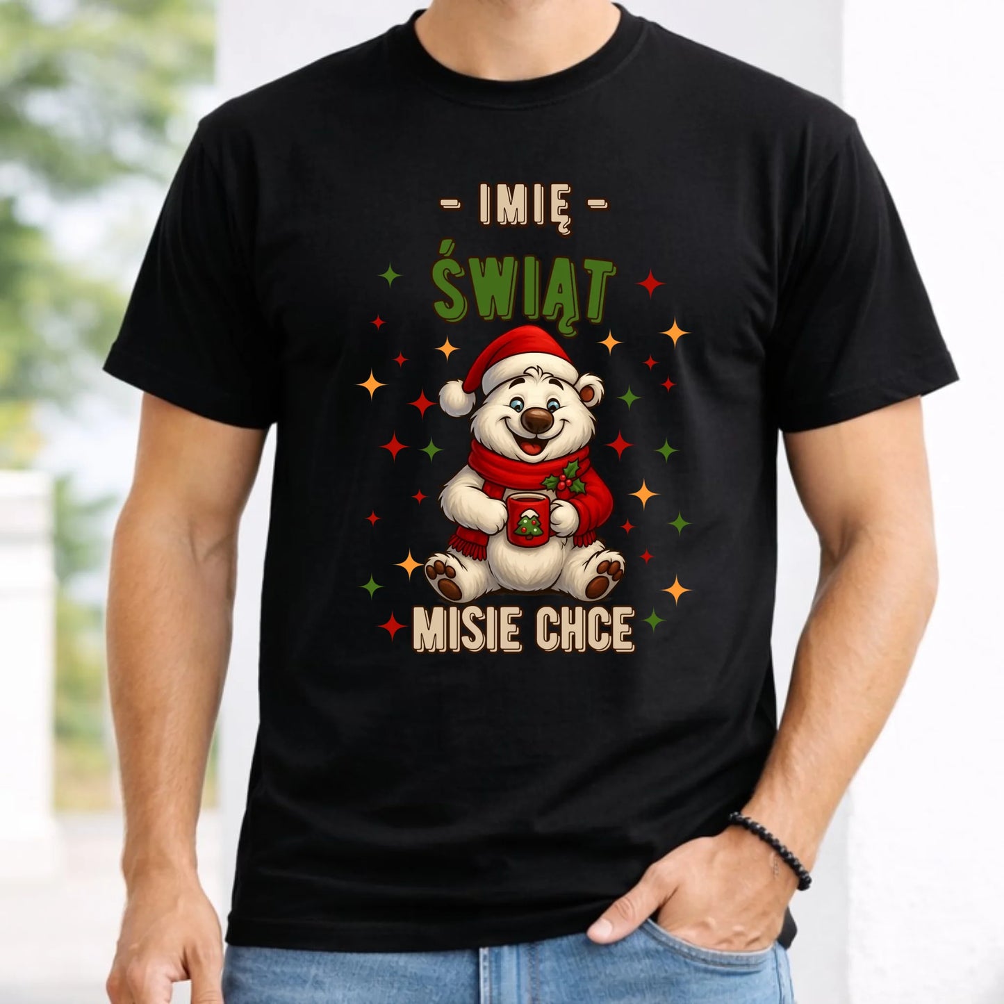 Koszulka męska świąteczna - Misiek Świąt misie chce - personalizowana BN86