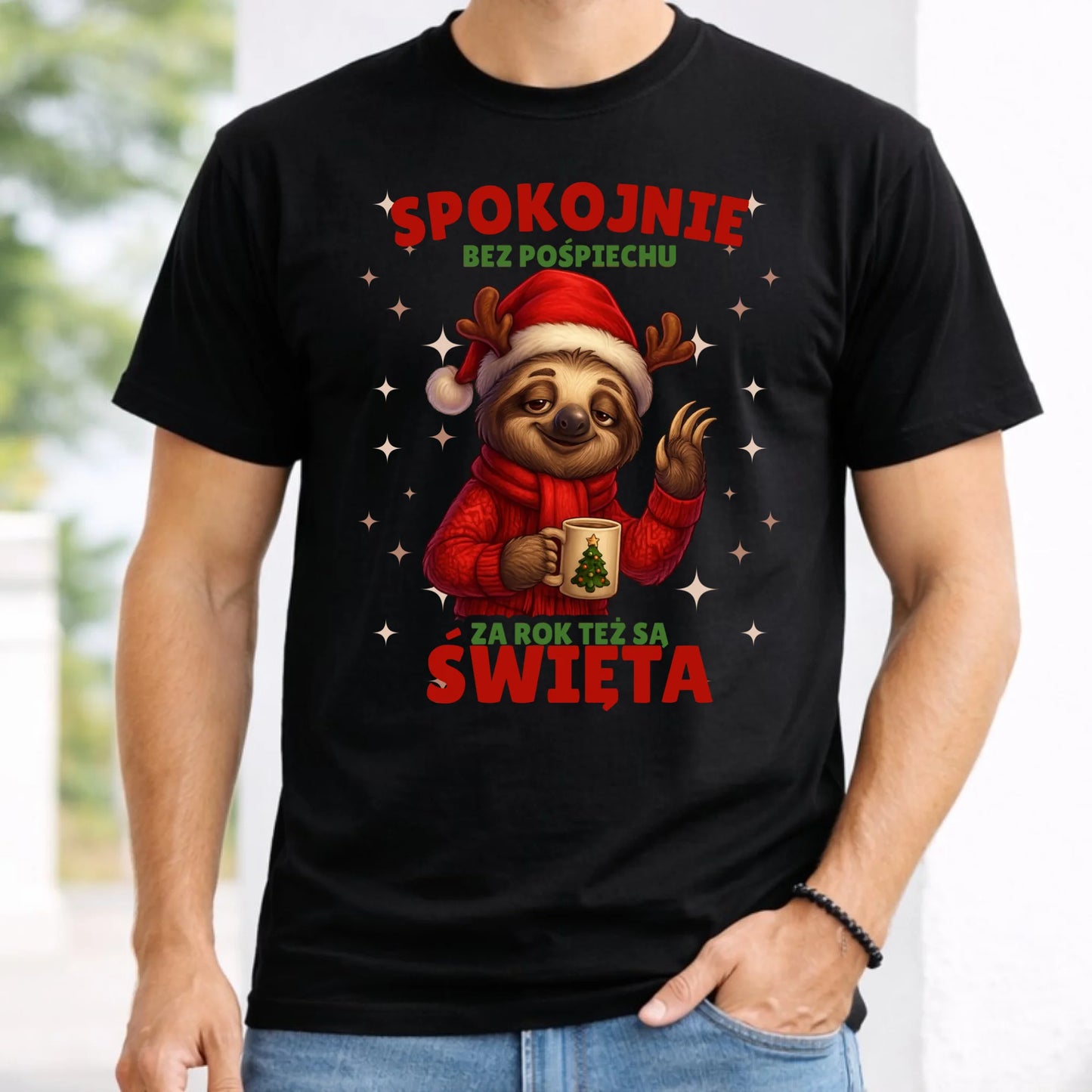 Koszulka męska świąteczna - Leniwiec Za rok też są święta BN92