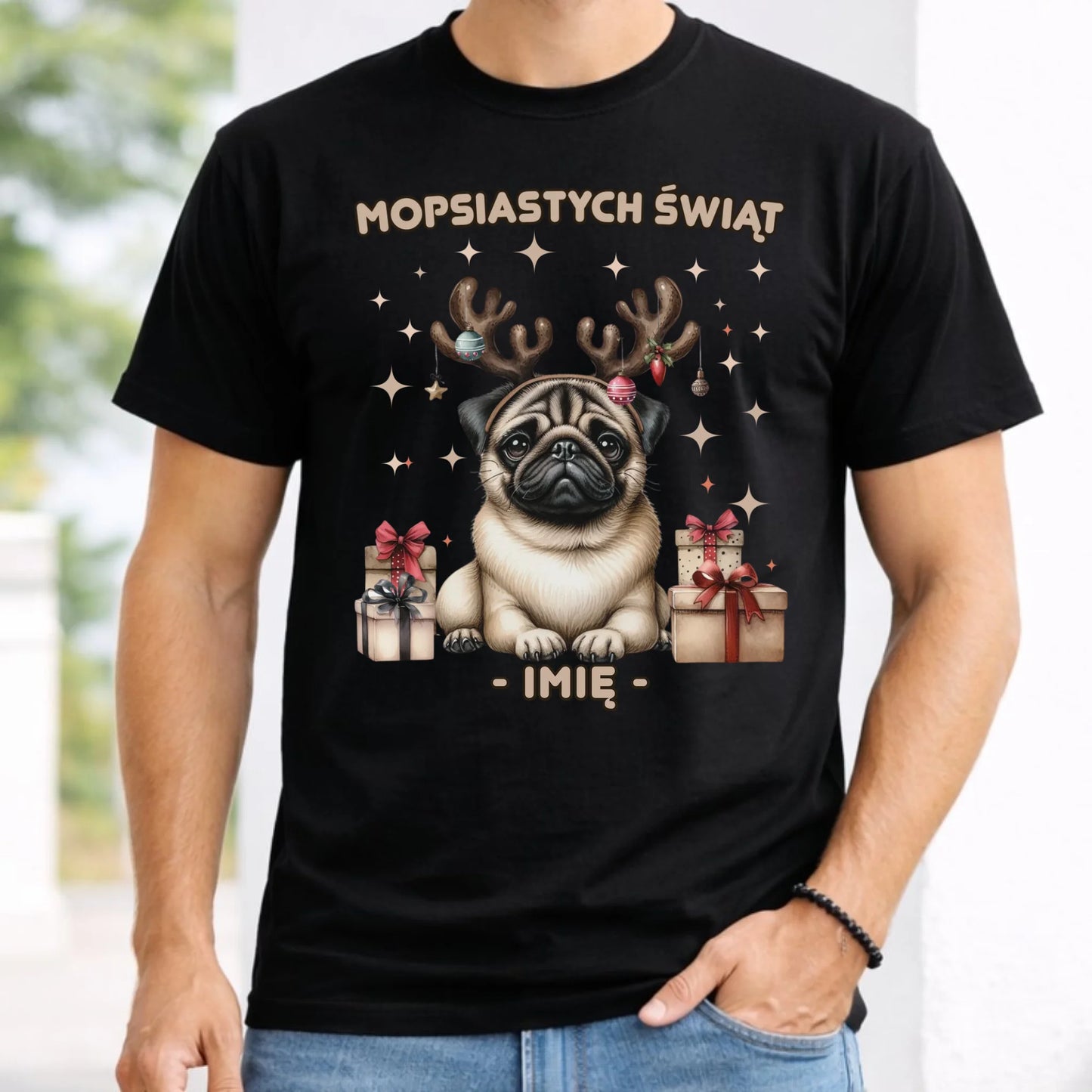 Koszulka męska świąteczna - Mops Mopsiastych świąt - personalizowana BN91