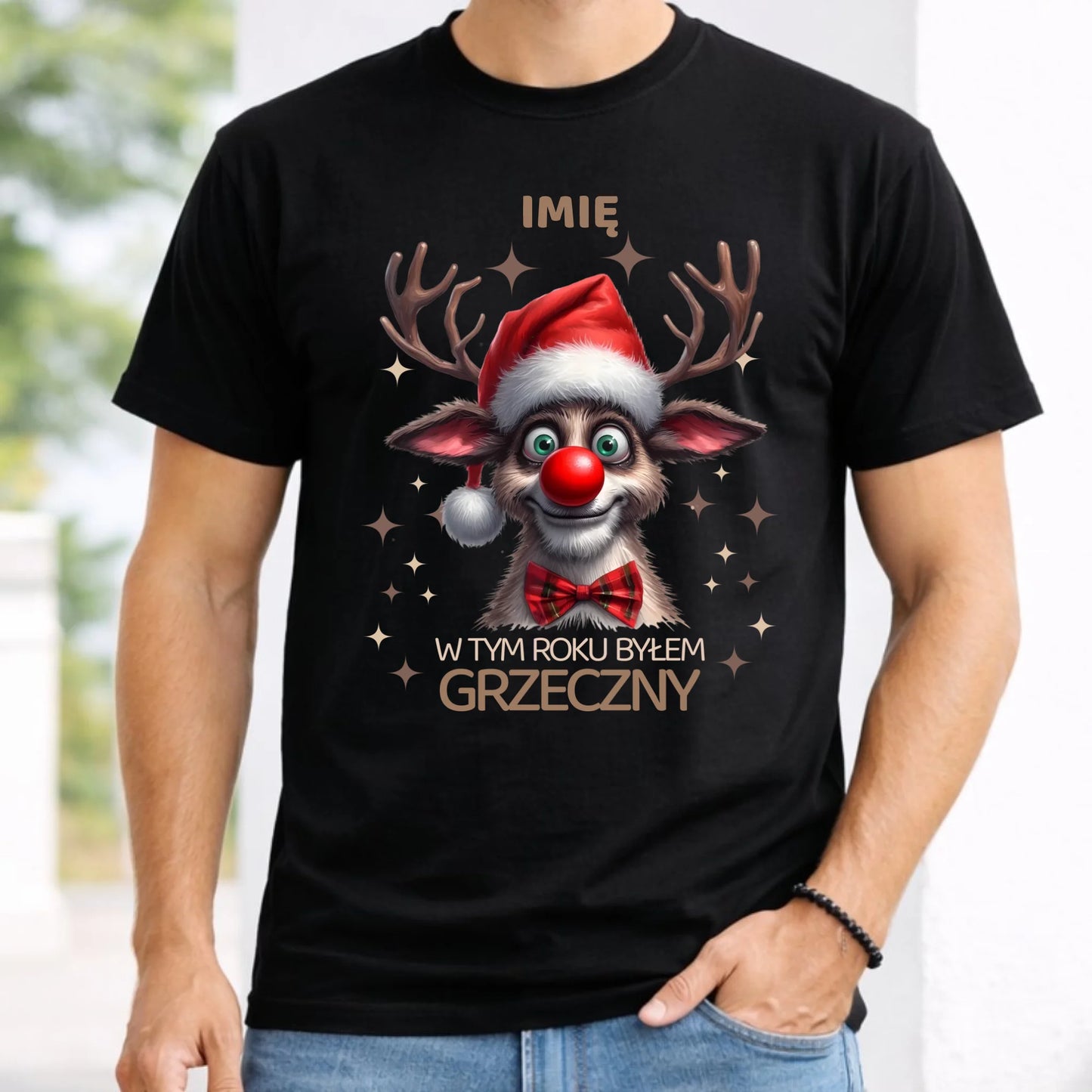 Koszulka męska świąteczna - Renifer W tym roku byłem grzeczny - personalizowana BN96