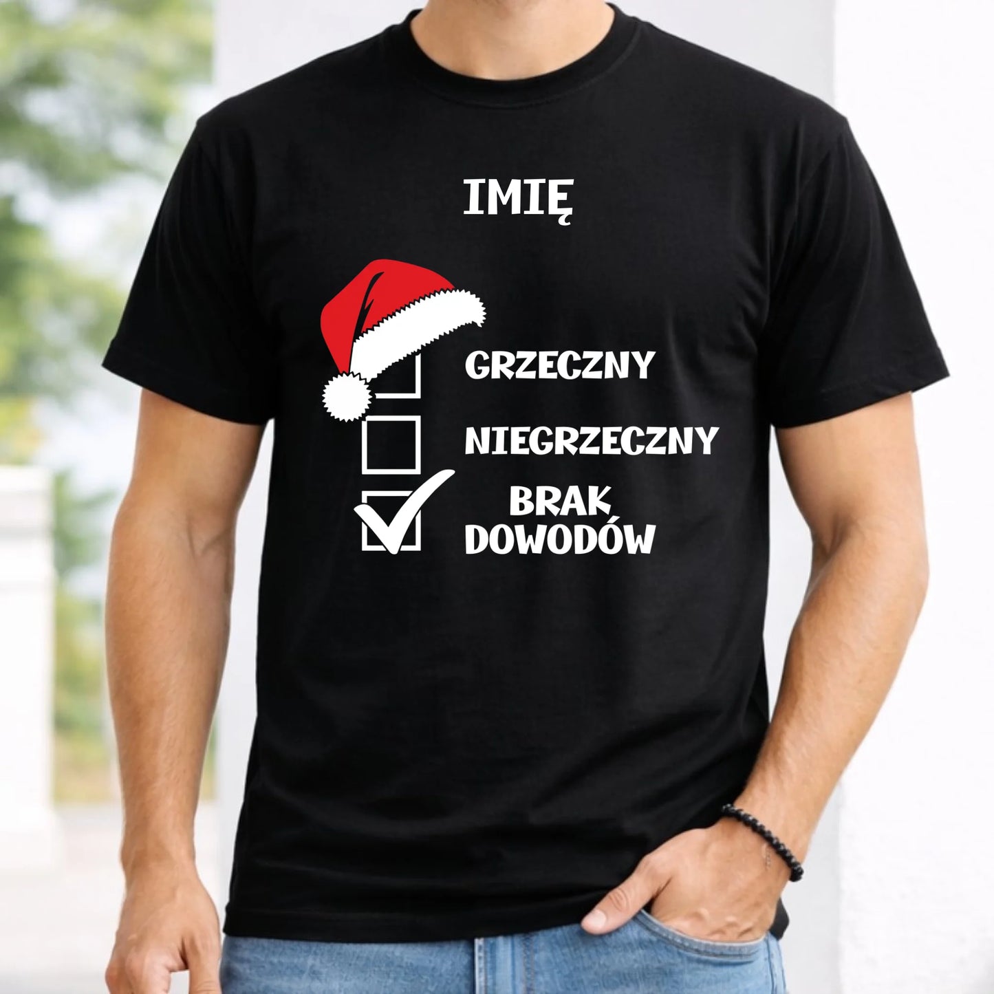Koszulka męska świąteczna - Grzeczny niegrzeczny brak dowodów - personalizowana BN99