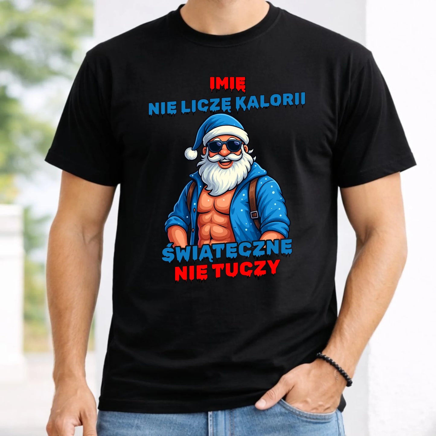 Koszulka męska świąteczna z Mikołajem - Świąteczne nie tuczy - personalizowana BN118