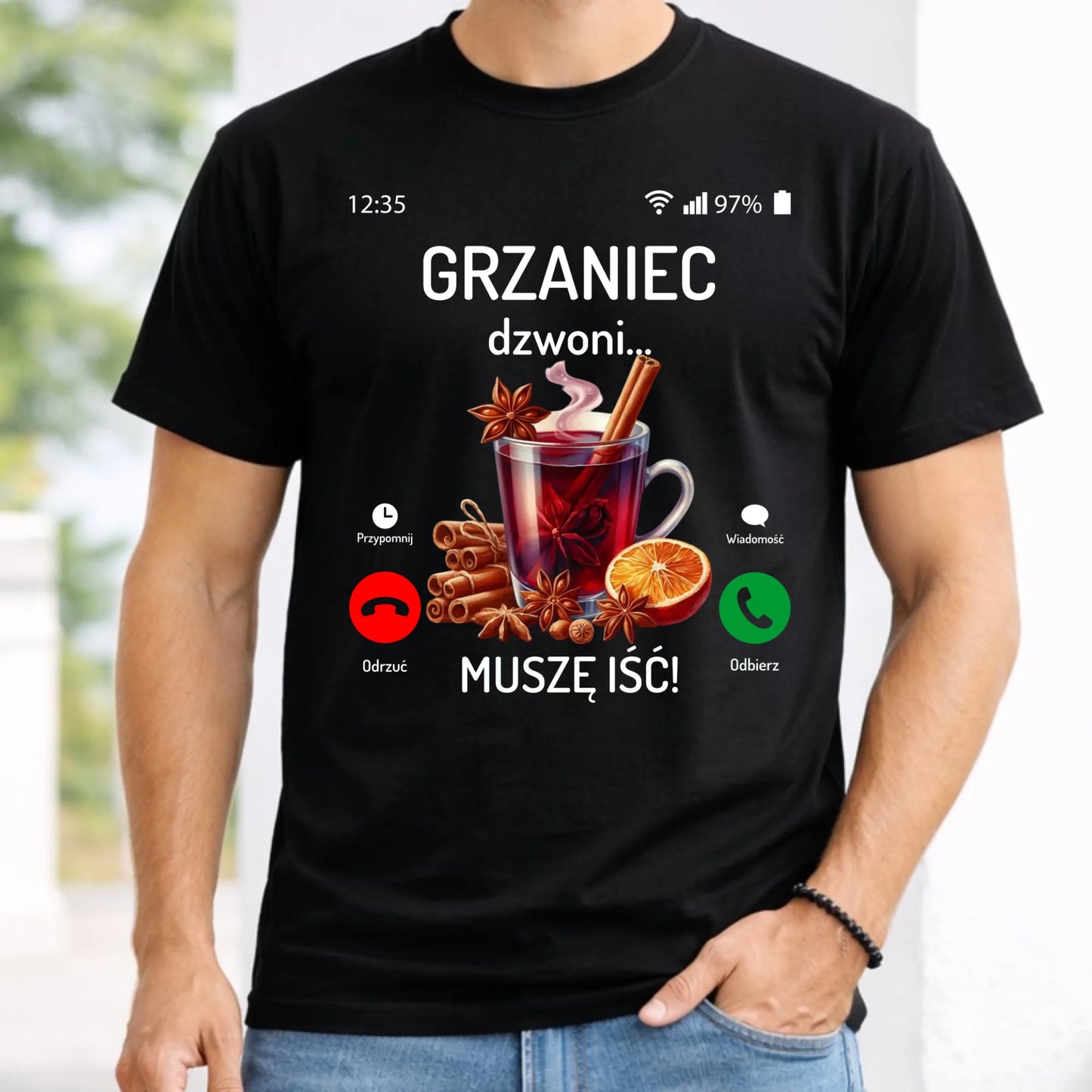 Koszulka męska świąteczna - Grzaniec dzwoni, muszę iść BN127