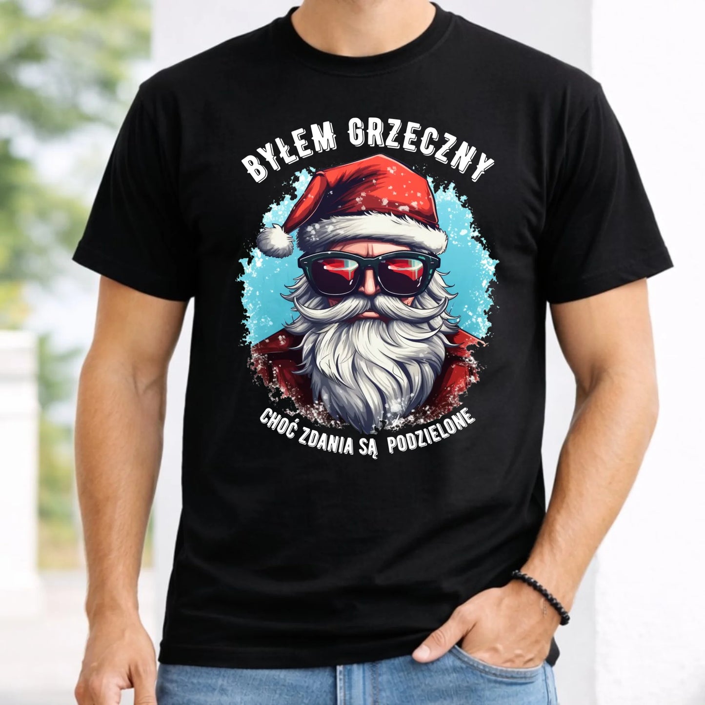 Koszulka męska świąteczna z Mikołajem - Byłem grzeczny, choć zdania są podzielone BN126