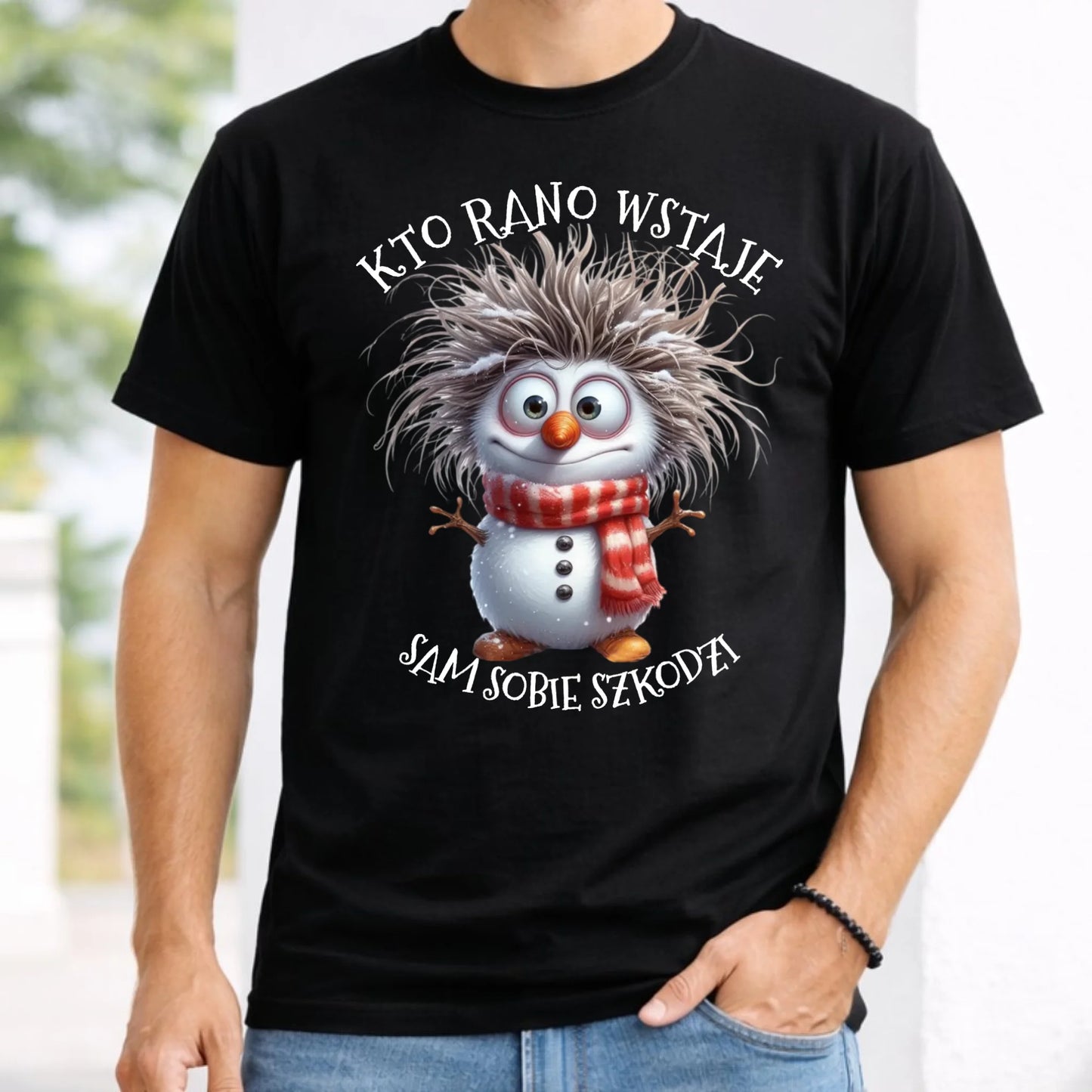 Koszulka męska świąteczna - Bałwanek - Kto rano wstaje sam sobie szkodzi BN133