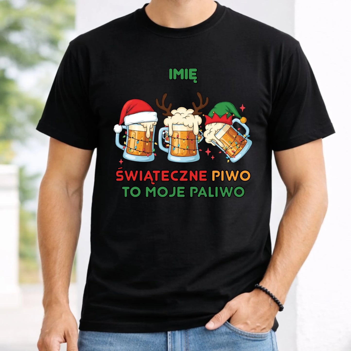 Koszulka męska świąteczna - Świąteczne piwo to moje paliwo - personalizowana BN119