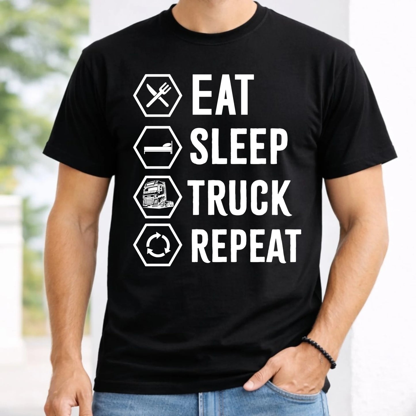 Koszulka męska dla kierowcy ciężarówki - Eat Sleep Truck Repeat ZKT05
