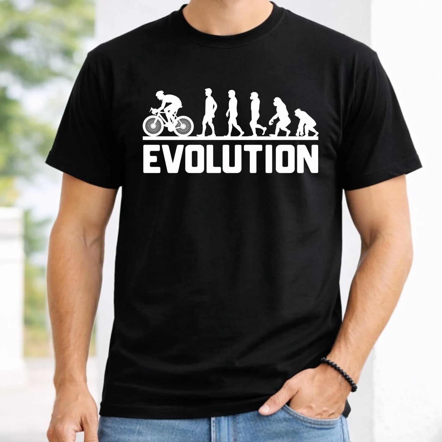 Koszulka męska z rowerem z rowerem - Ewolucja rowerzysty HR04