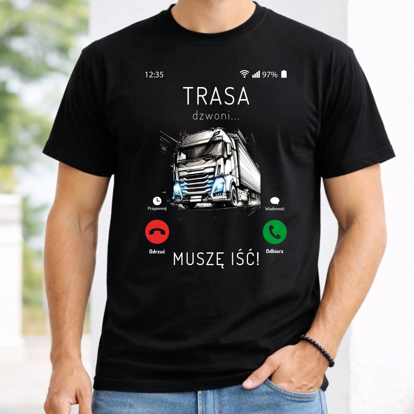 Koszulka męska dla kierowcy tira - Trasa dzwoni muszę iść ZKT03