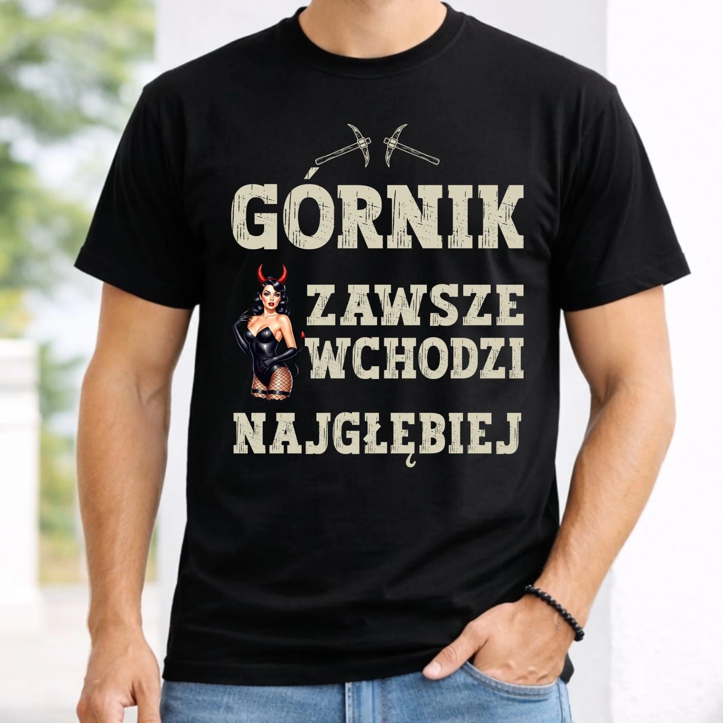 Koszulka męska - prezent dla górnika - Górnik zawsze wchodzi najgłębiej G22