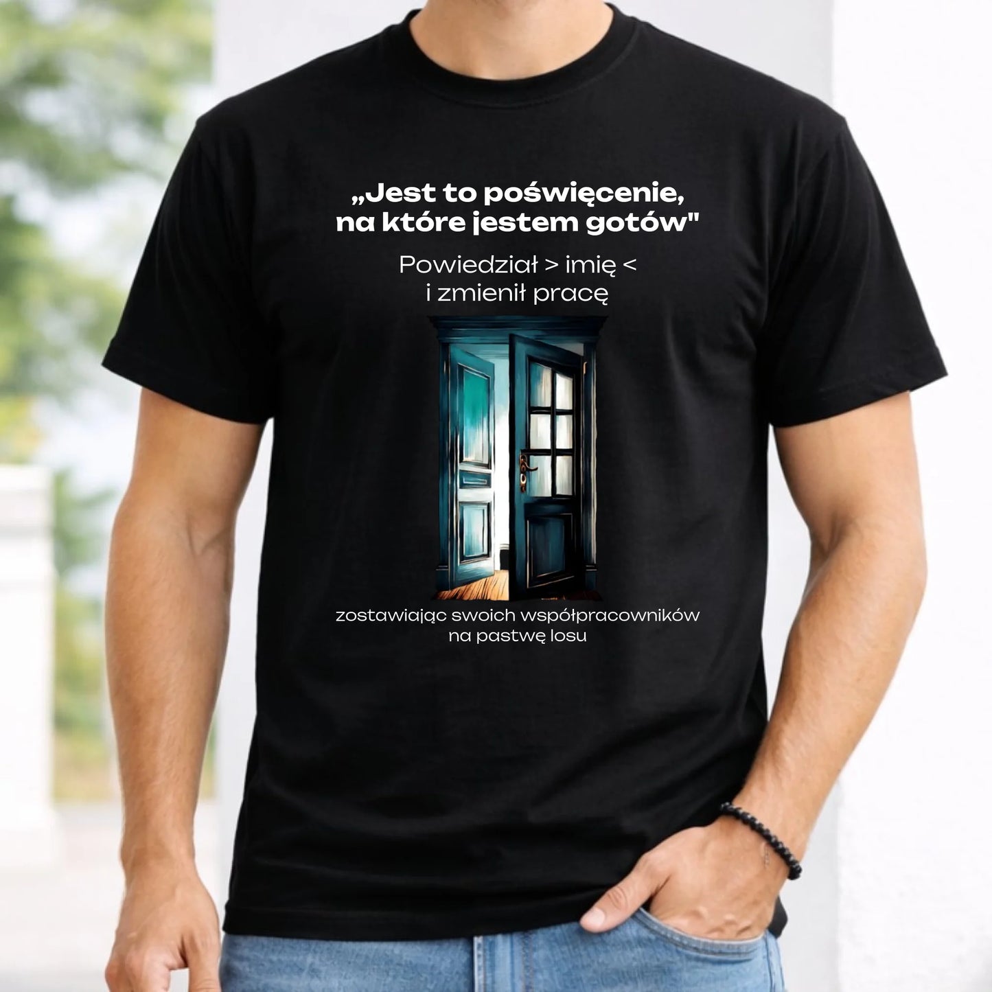 Koszulka męska na odejście z pracy - Poświęcenie, na które jestem gotów - personalizowana OP02