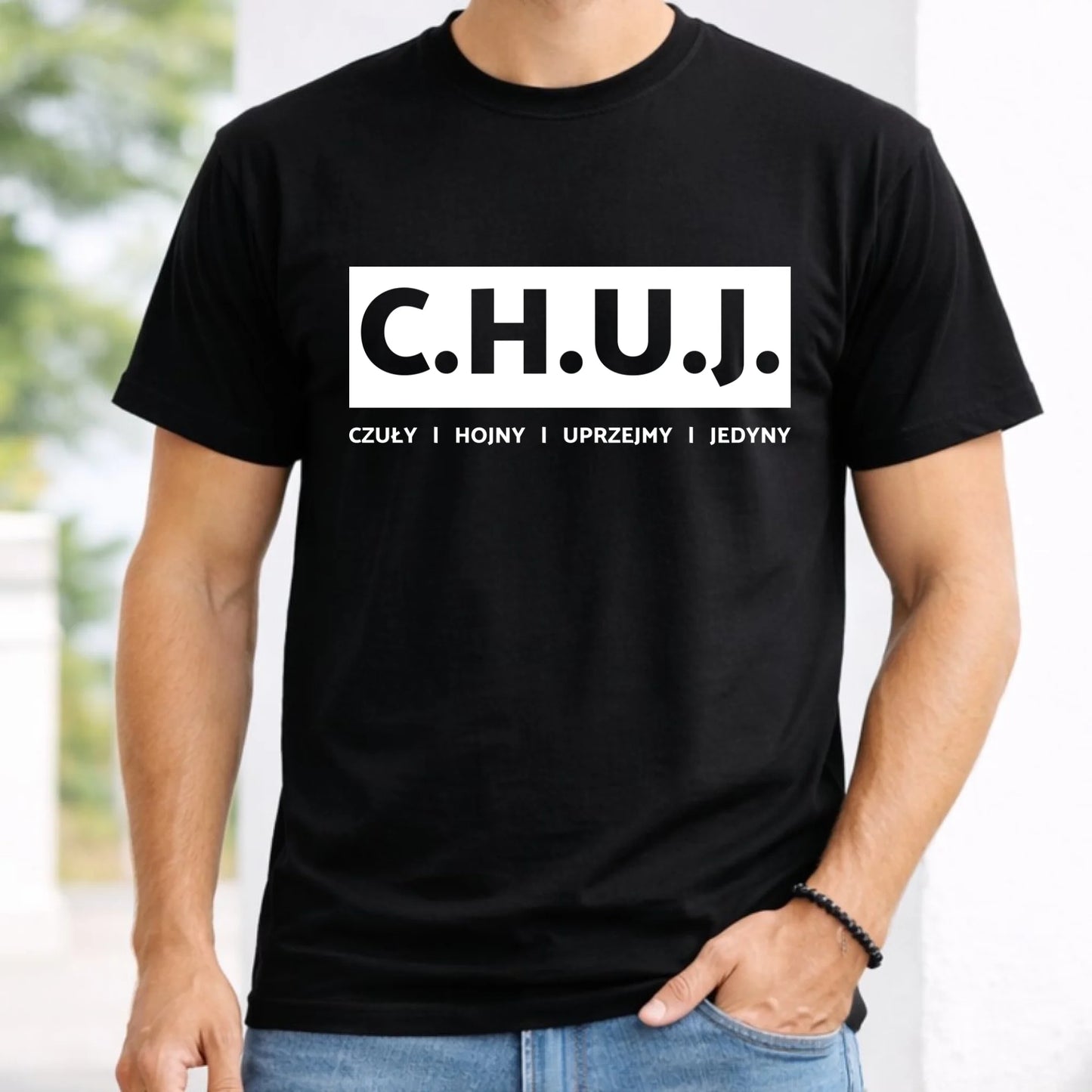 Koszulka męska - prezent dla kolegi na Dzień Chłopaka przyjaciela - C.H.U.J. - bez cenzury DCH12
