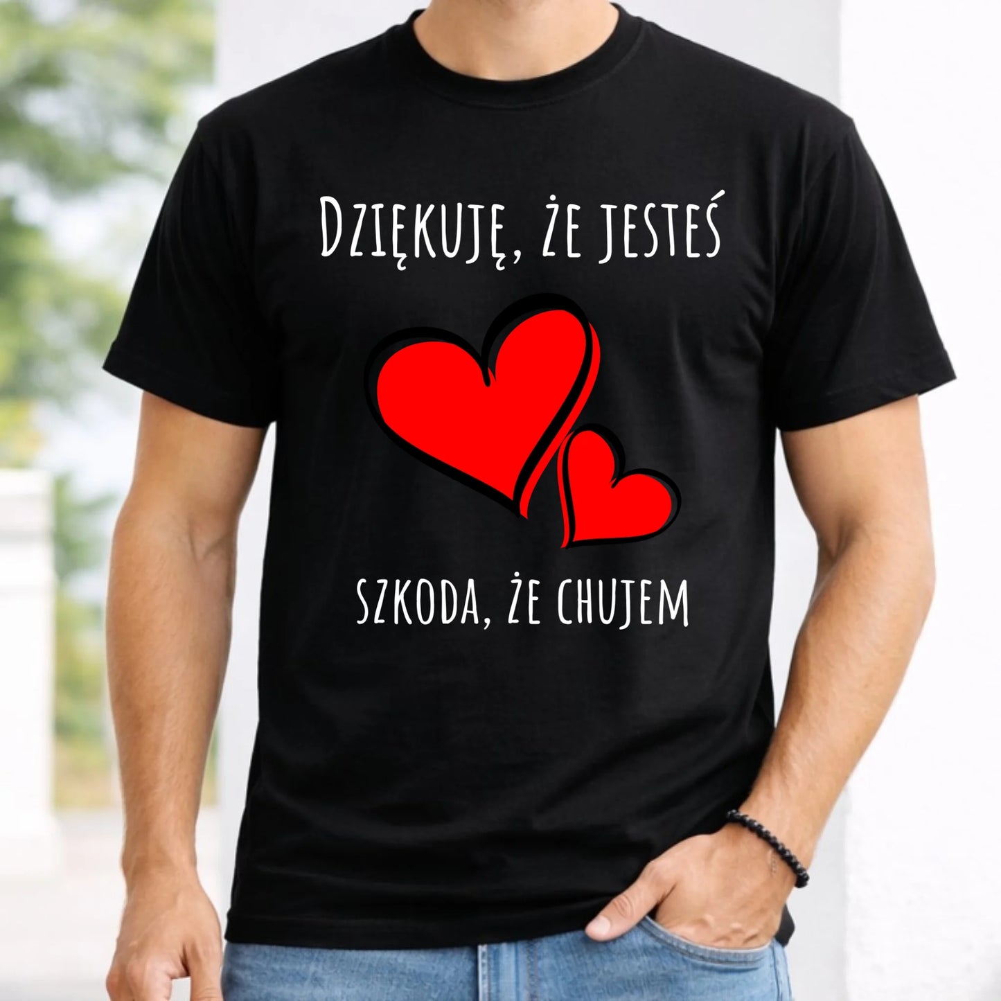 Koszulka męska - Dziękuję, że jesteś szkoda, że ch#jem - bez cenzury - czarna DCH10