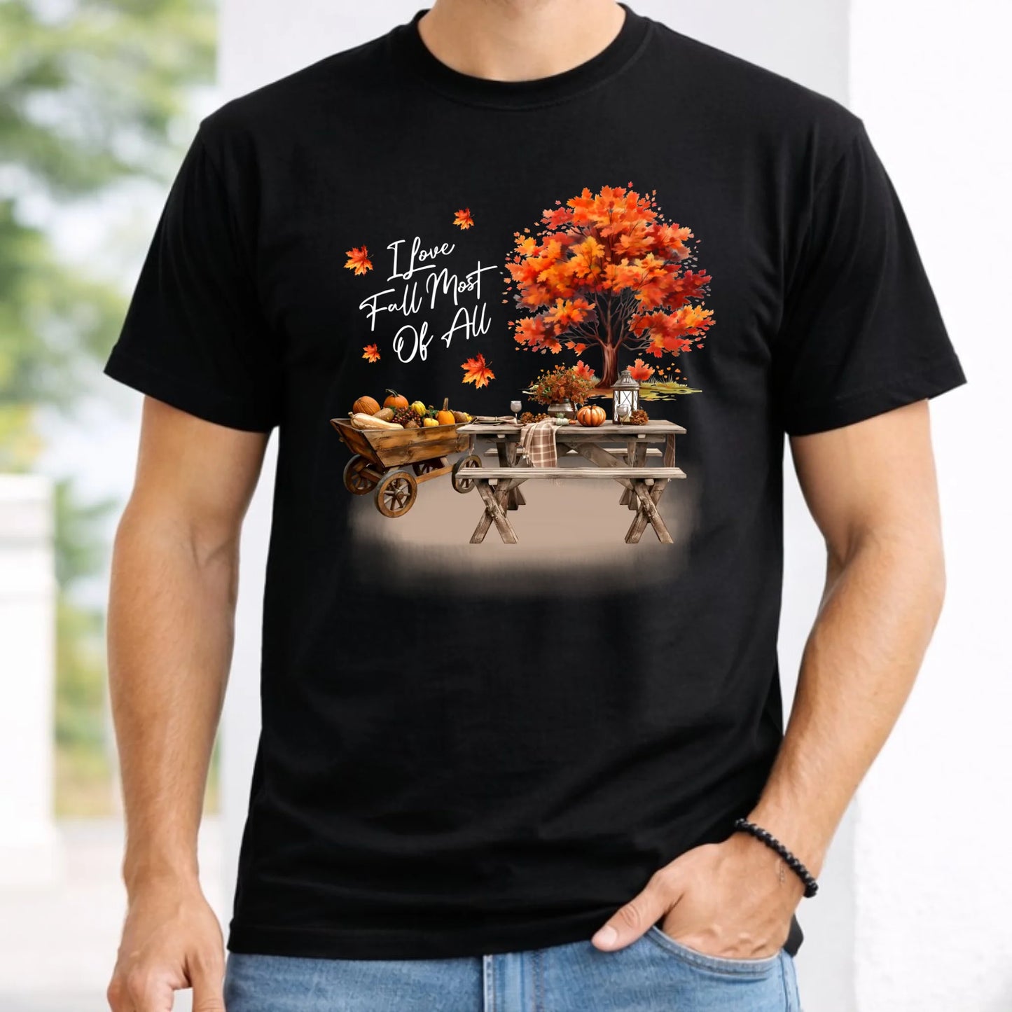 Koszulka męska jesienna - Jesienny piknik z dyniami JS04