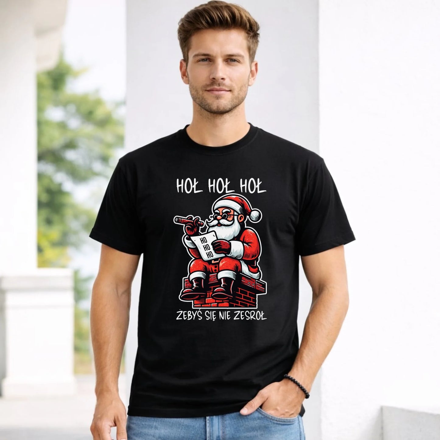 Koszulka męska świąteczna - Śmieszny prezent na Mikołaja - Hoł hoł hoł żebyś się nie zesroł BN156