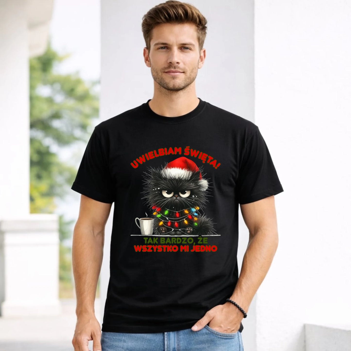 Koszulka męska świąteczna - Kot Maruda Wszystko mi jedno BN35