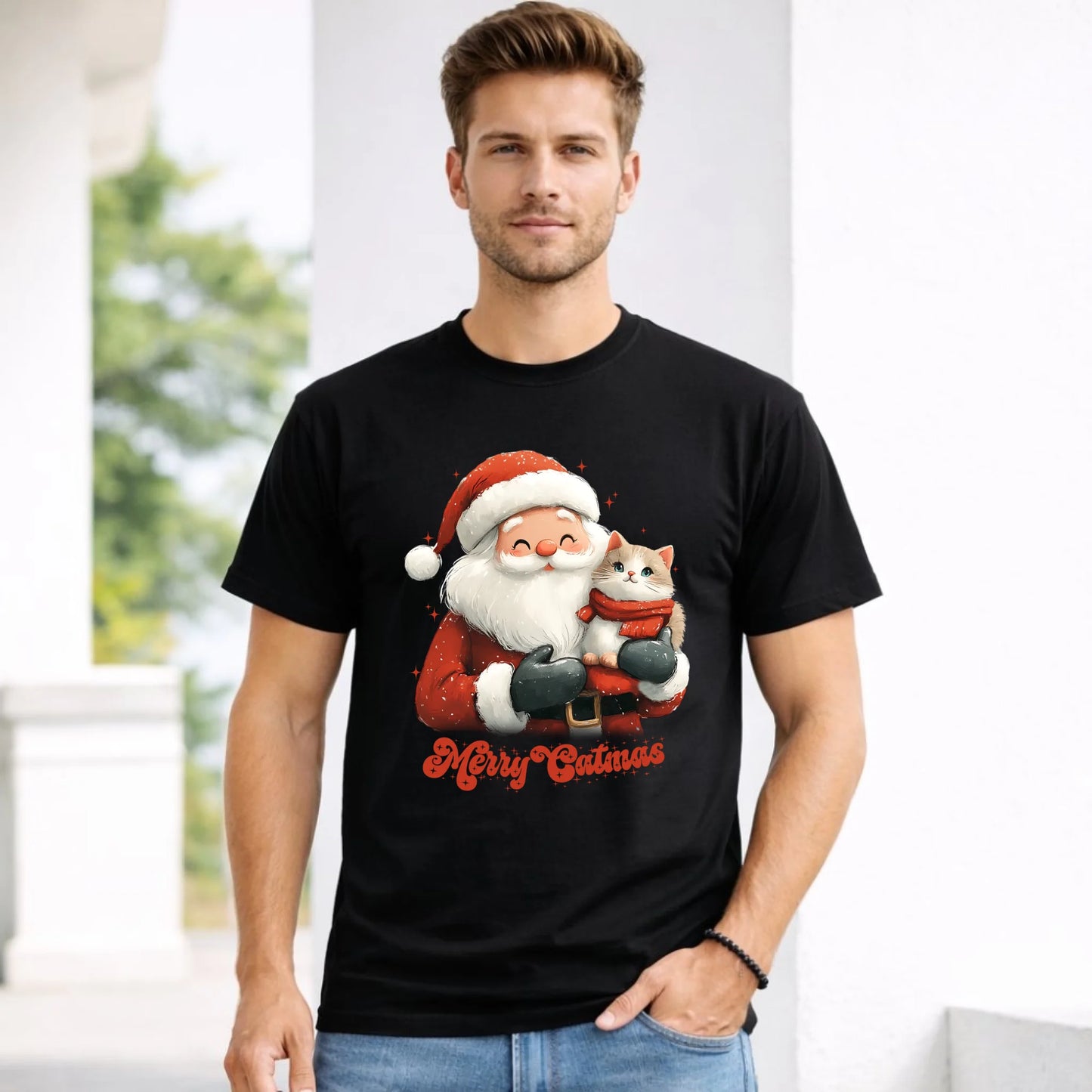 Koszulka męska świąteczna - Z kotem Merry Catmas BN38