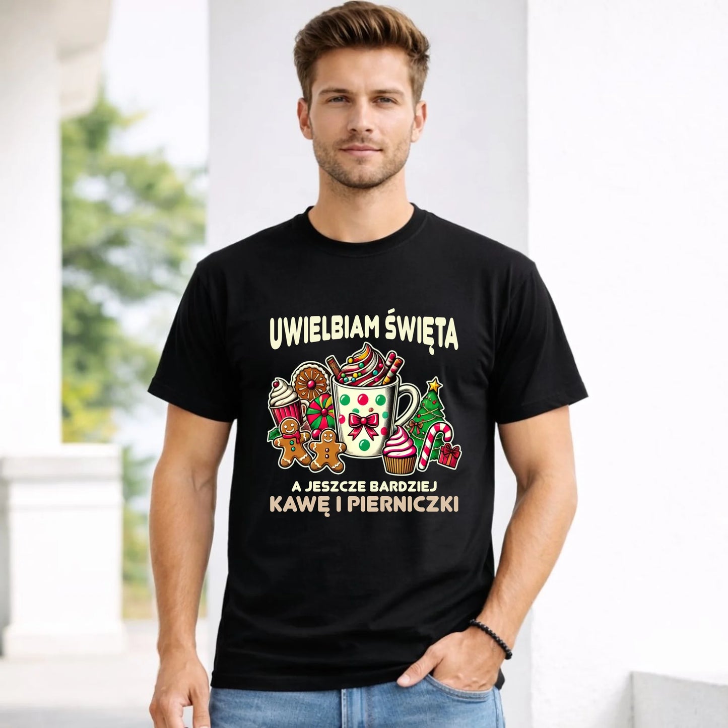 Koszulka męska świąteczna - Uwielbiam święta kawę i pierniczki BN47