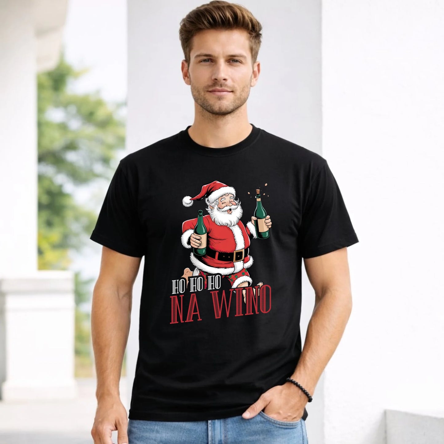 Koszulka męska świąteczna - Mikołaj Ho ho ho na wino BN61