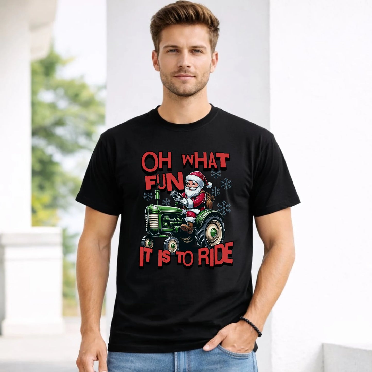 Koszulka męska świąteczna - Mikołaj na traktorze - Oh what fun BN48