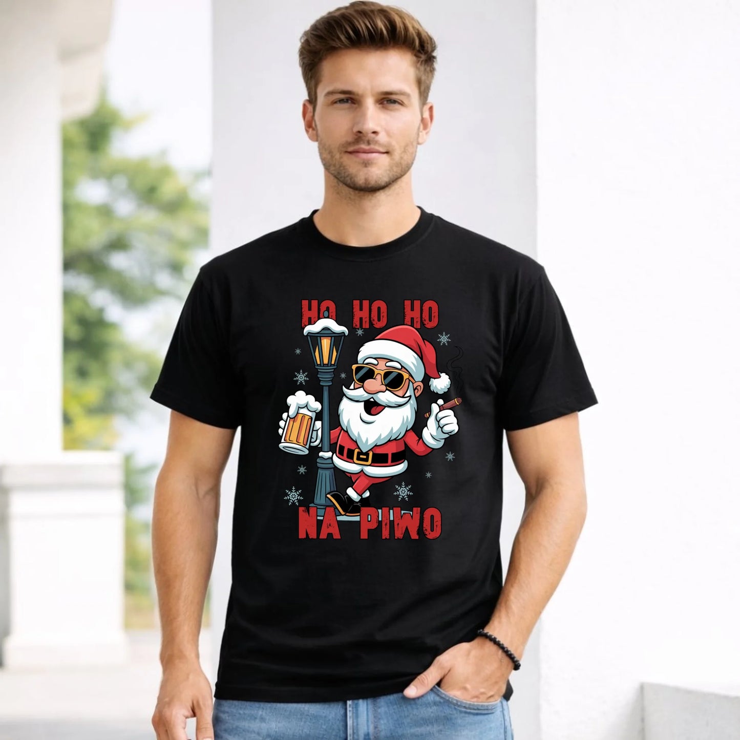 Koszulka męska świąteczna - Mikołaj Ho ho ho na piwo BN64
