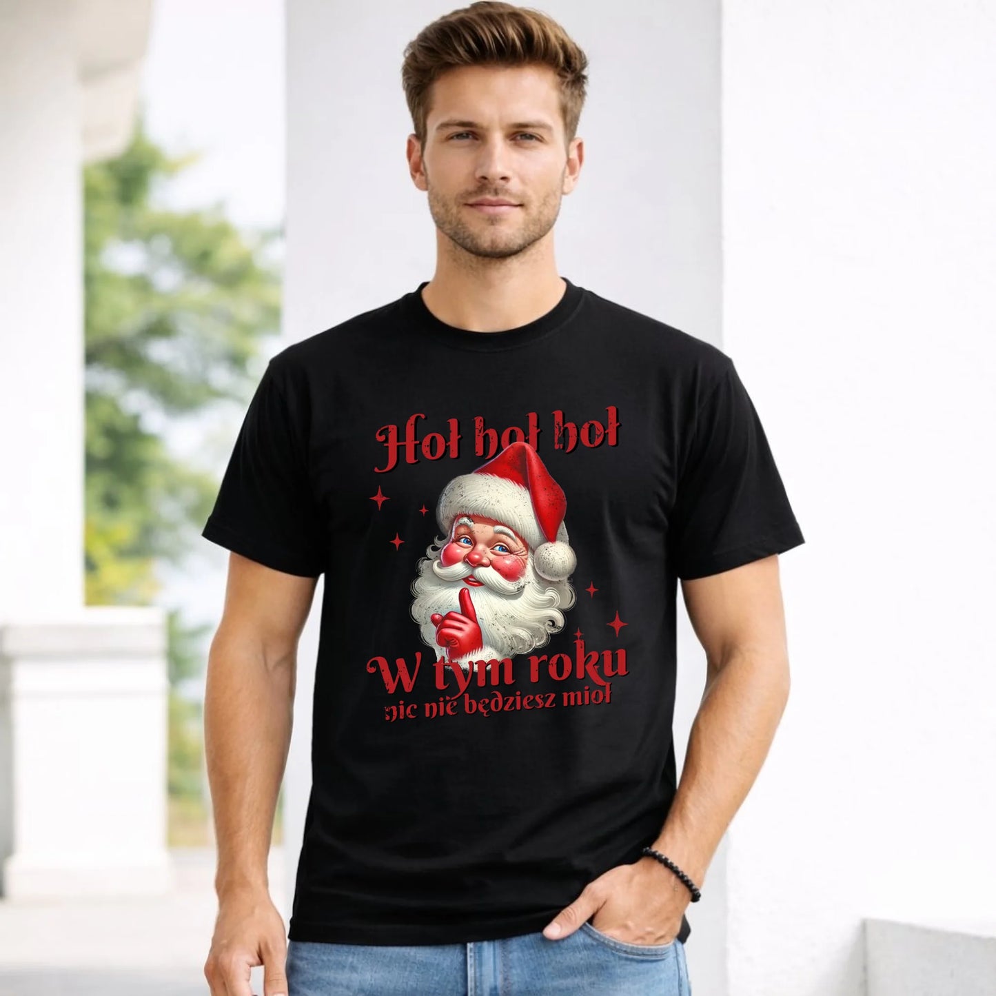 Koszulka męska świąteczna - Mikołaj Hoł hoł nic nie będziesz mioł BN66