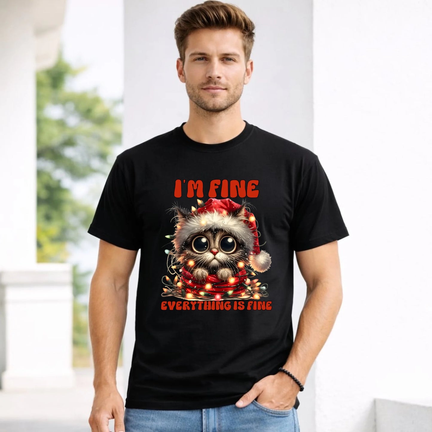 Koszulka męska świąteczna - Kotek I'm fine everything is fine BN67
