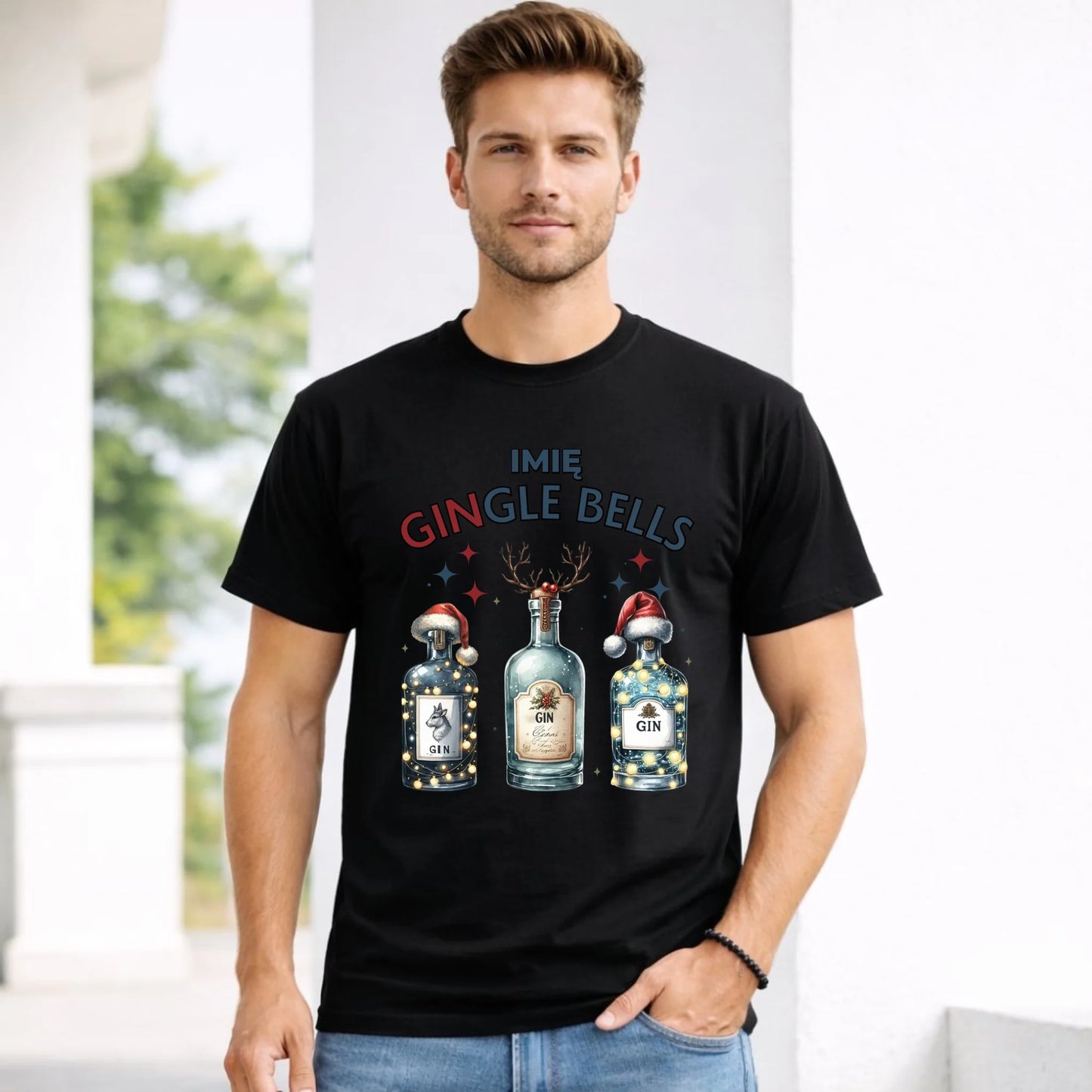 Koszulka męska świąteczna - Gin Gingle bells - personalizowana BN68
