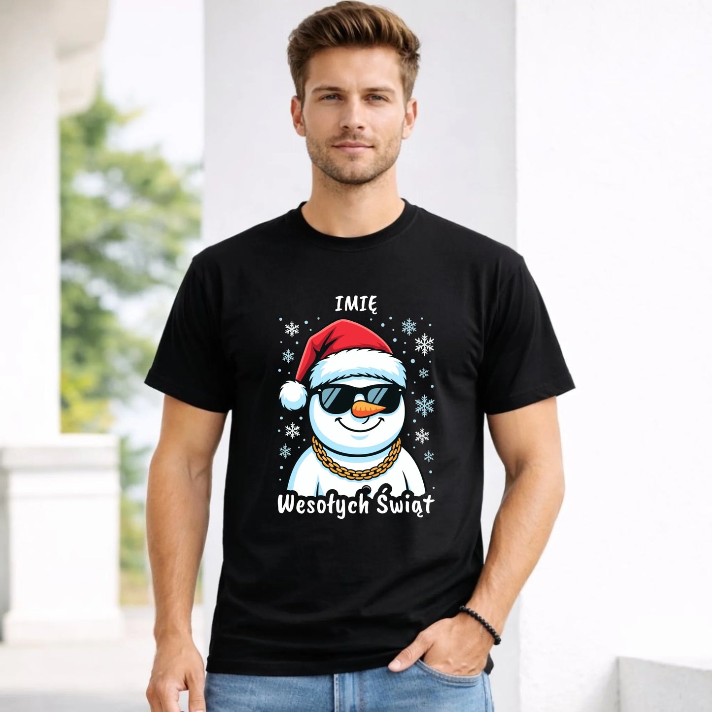 Koszulka męska świąteczna - Wesoły bałwan Wesołych Świąt - personalizowana BN82