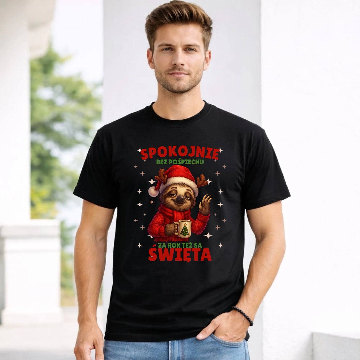 Koszulka męska świąteczna - Leniwiec Za rok też są święta BN92