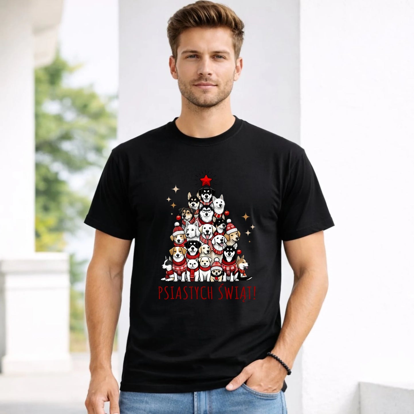 Koszulka męska świąteczna - Psia choinka Psiastych Świąt BN90