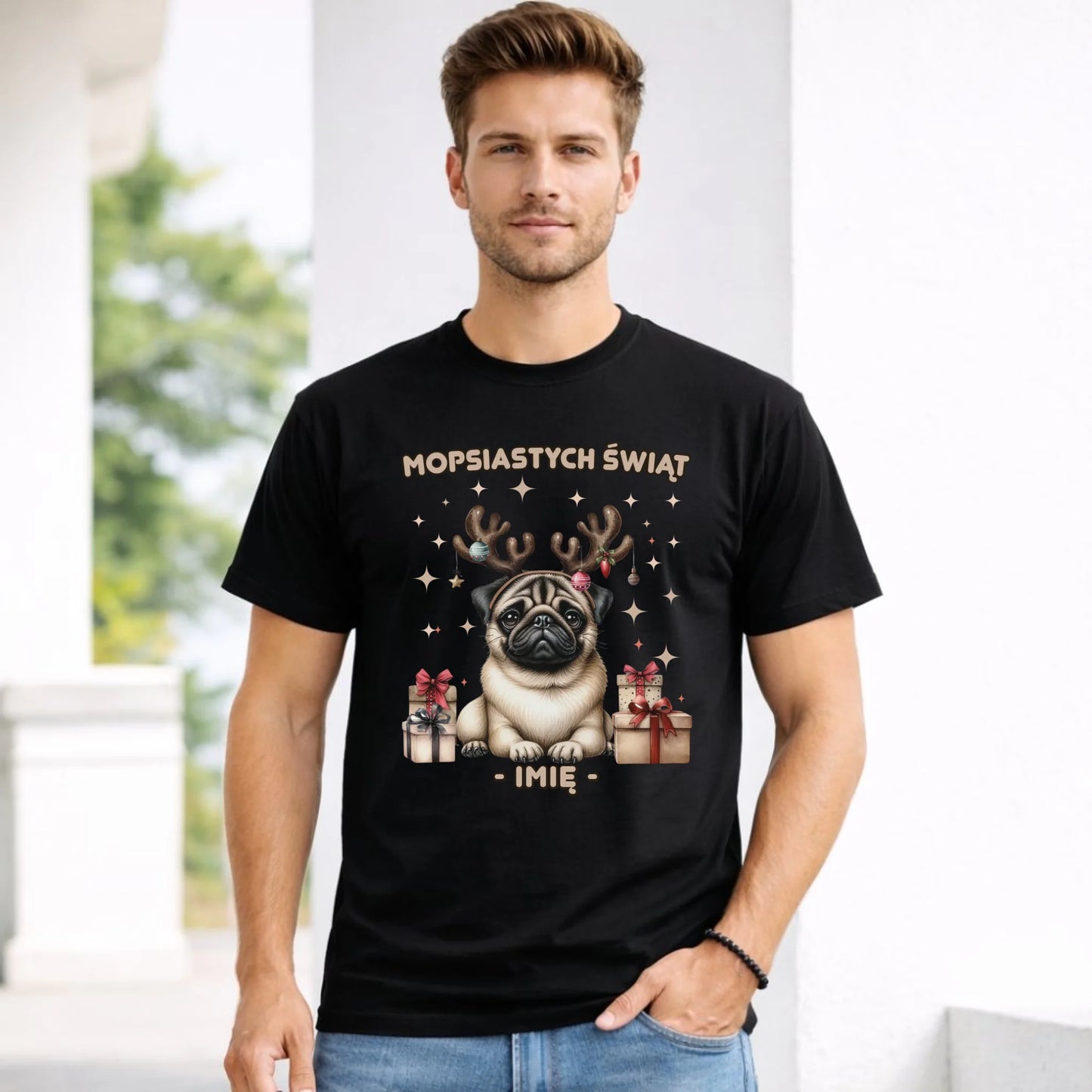 Koszulka męska świąteczna - Mops Mopsiastych świąt - personalizowana BN91